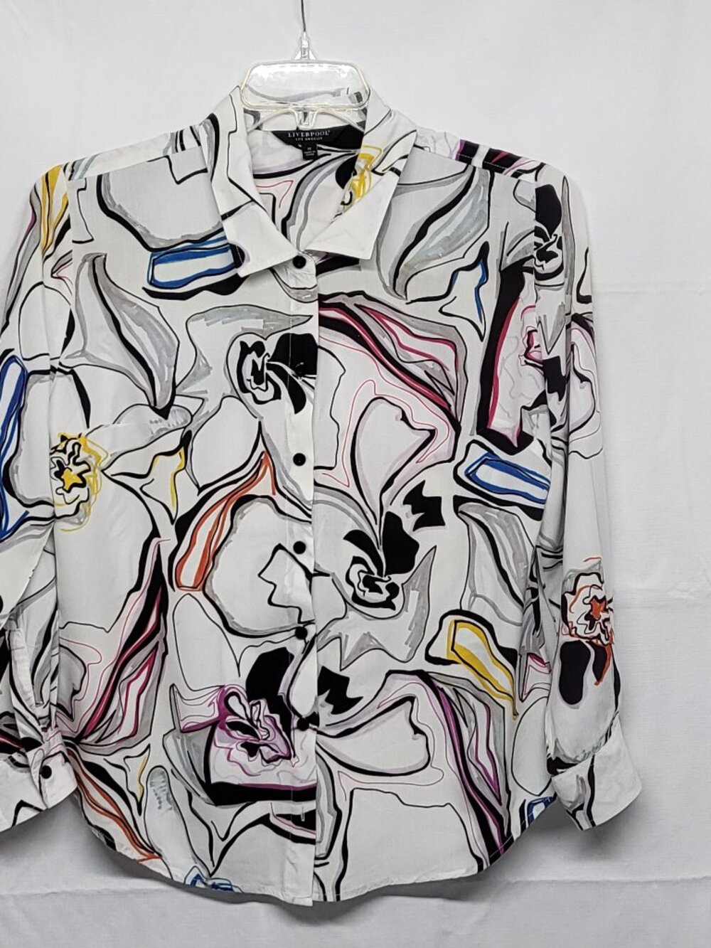 Liverpool Los Angeles Top Blouse Womens Medium Button Up Abstract Watercolor